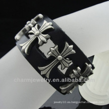 Banda de pulsera de cuero hecha a mano de joyería de los hombres de antigüedad de cuero negro Pulseras de cuero genuino BGL-029